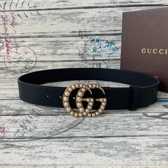 Leather belts with pearl Gucci buckle - Picture 1 of 7